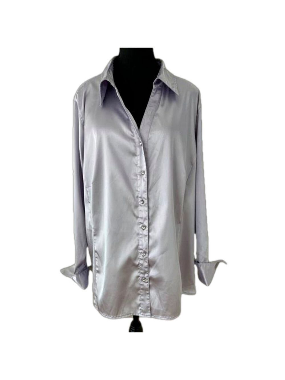 FRED DAVID Lilac Satin Rhinestone Button Front Blouse Evening Occasion Glamour